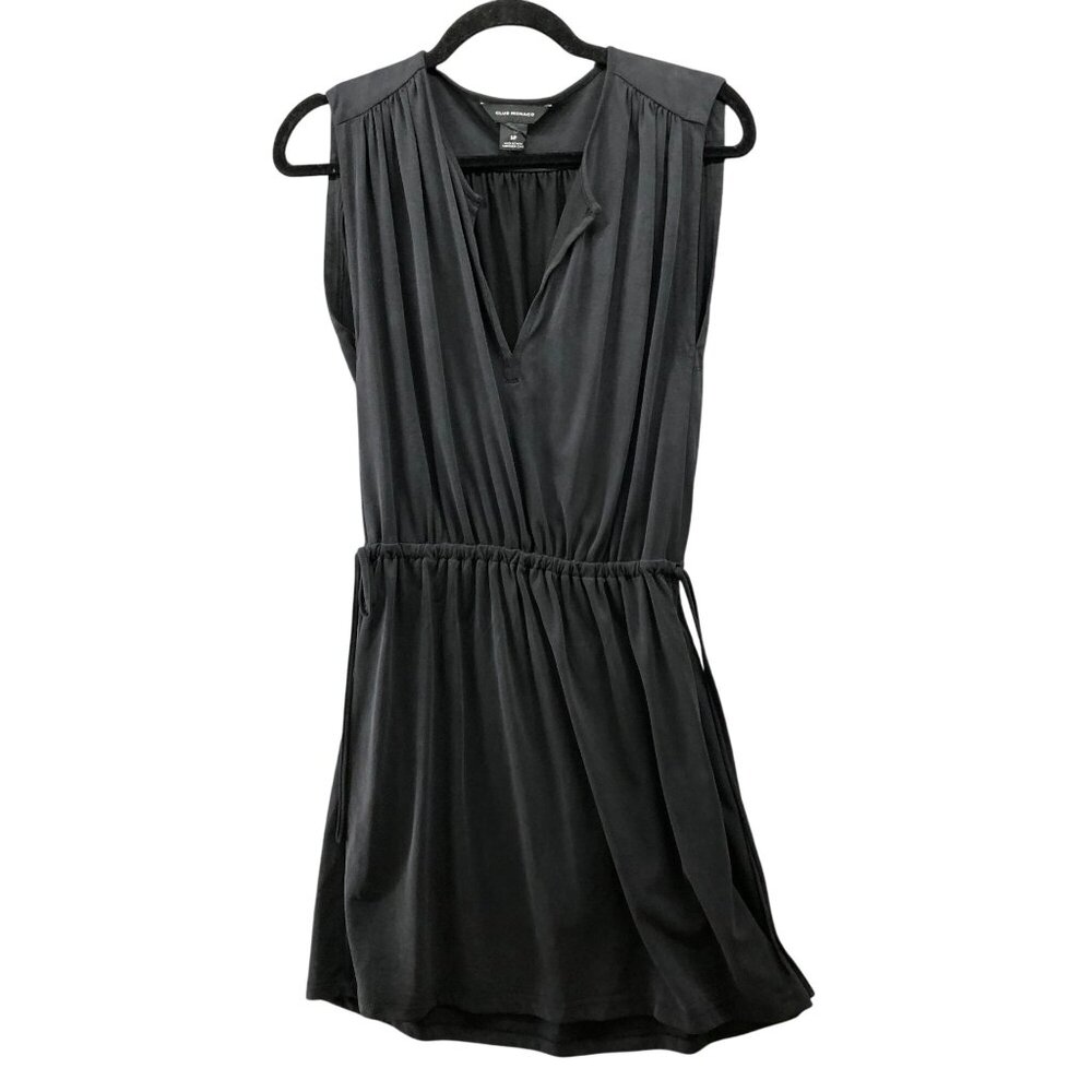 Club Monaco Sleeveless Mini Dress Womens S Black Split Neck A-Line‎ Modal Blend